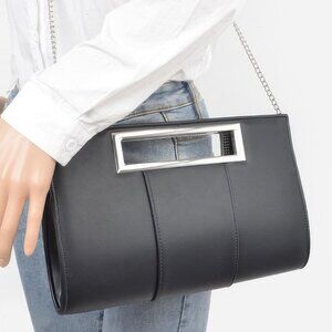 Metallic Faux Leather Handle Clutch